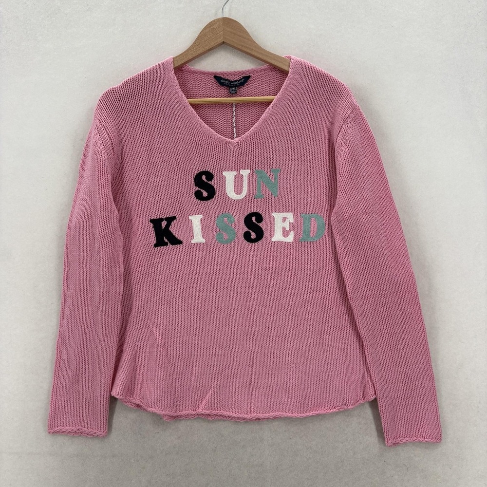 Simply Southern Sweater Womens S/M Pink Sun Kissed V Neck Open Knit Pullover NWT
